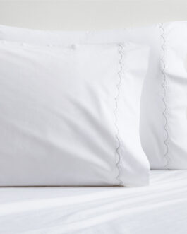 Brown Scallop Stitch Percale Pillowcases Set of 2