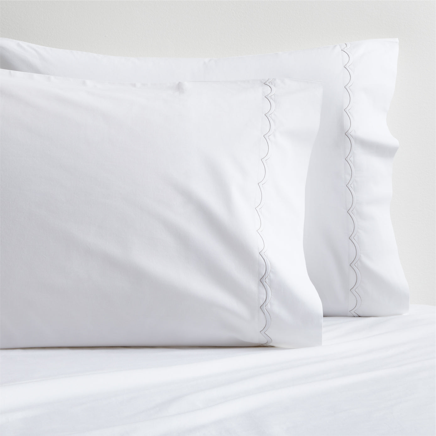Brown Scallop Stitch Percale Pillowcases Set of 2