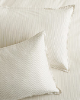 Khaki Stripe Cotton-Chambray Pillow Shams Set of 2