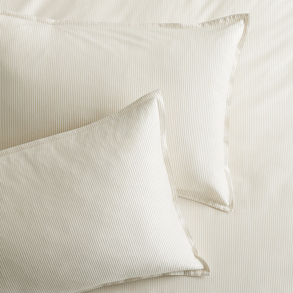 Khaki Stripe Cotton-Chambray Pillow Shams Set of 2