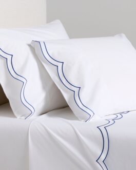 Blue Double Scallop Stitch Percale Sheet Set