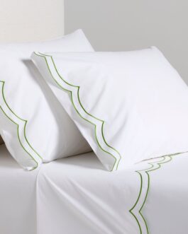 Green Double Scallop Stitch Percale Sheet Set
