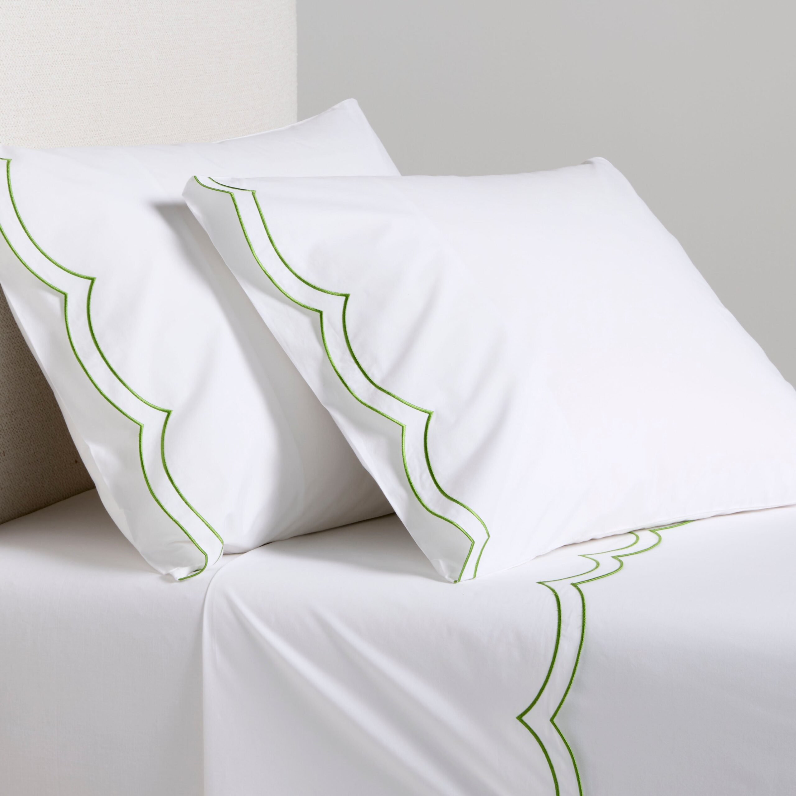 Green Double Scallop Stitch Percale Sheet Set