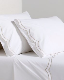 Khaki Double Scallop Stitch Percale Sheet Set