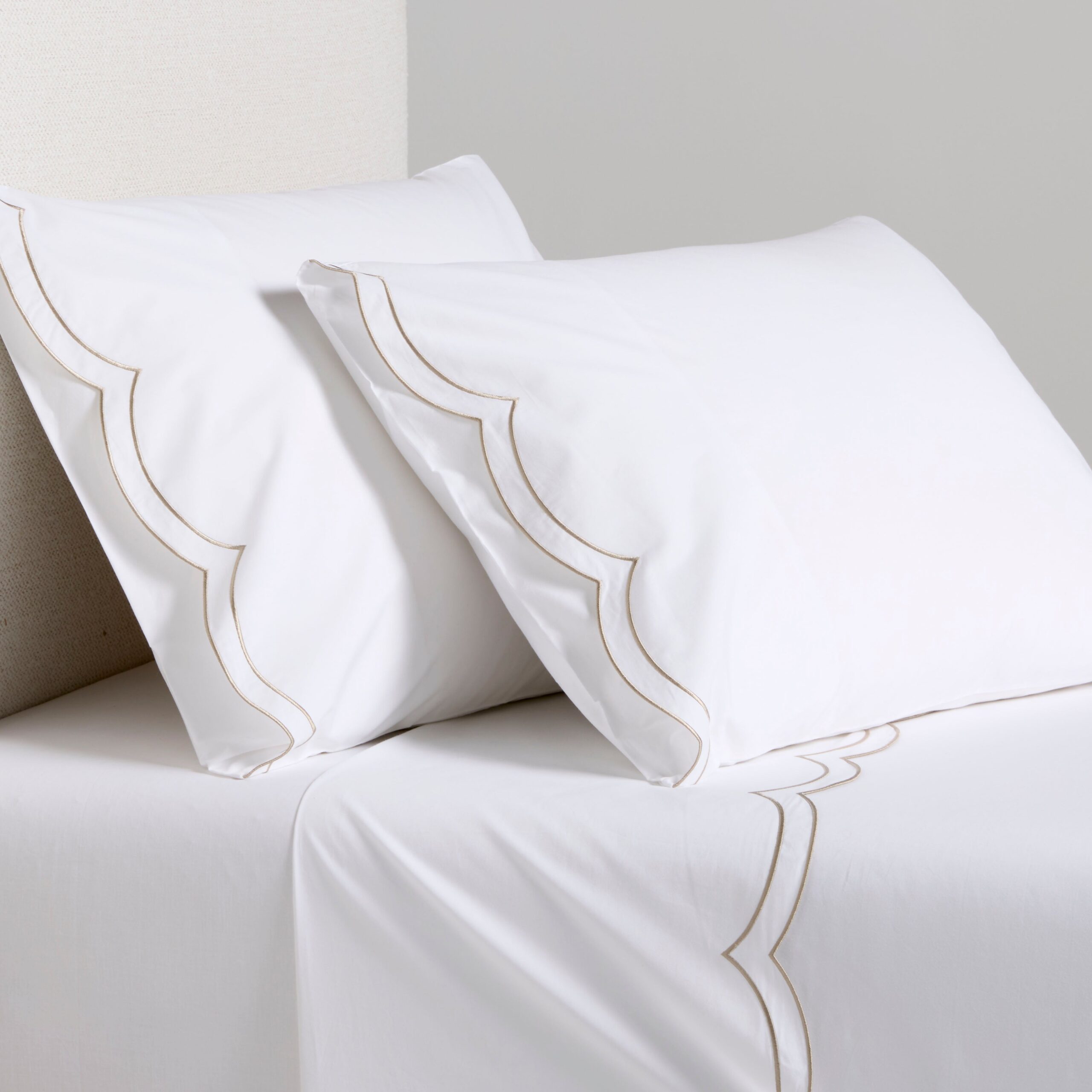 Khaki Double Scallop Stitch Percale Sheet Set
