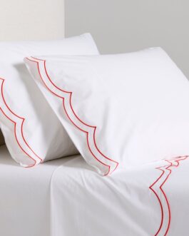 Orange Double Scallop Stitch Percale Sheet Set