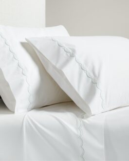 Green Scallop Stitch Percale Sheet Set