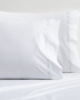 Green Scallop Stitch Percale Pillowcases Set of 2