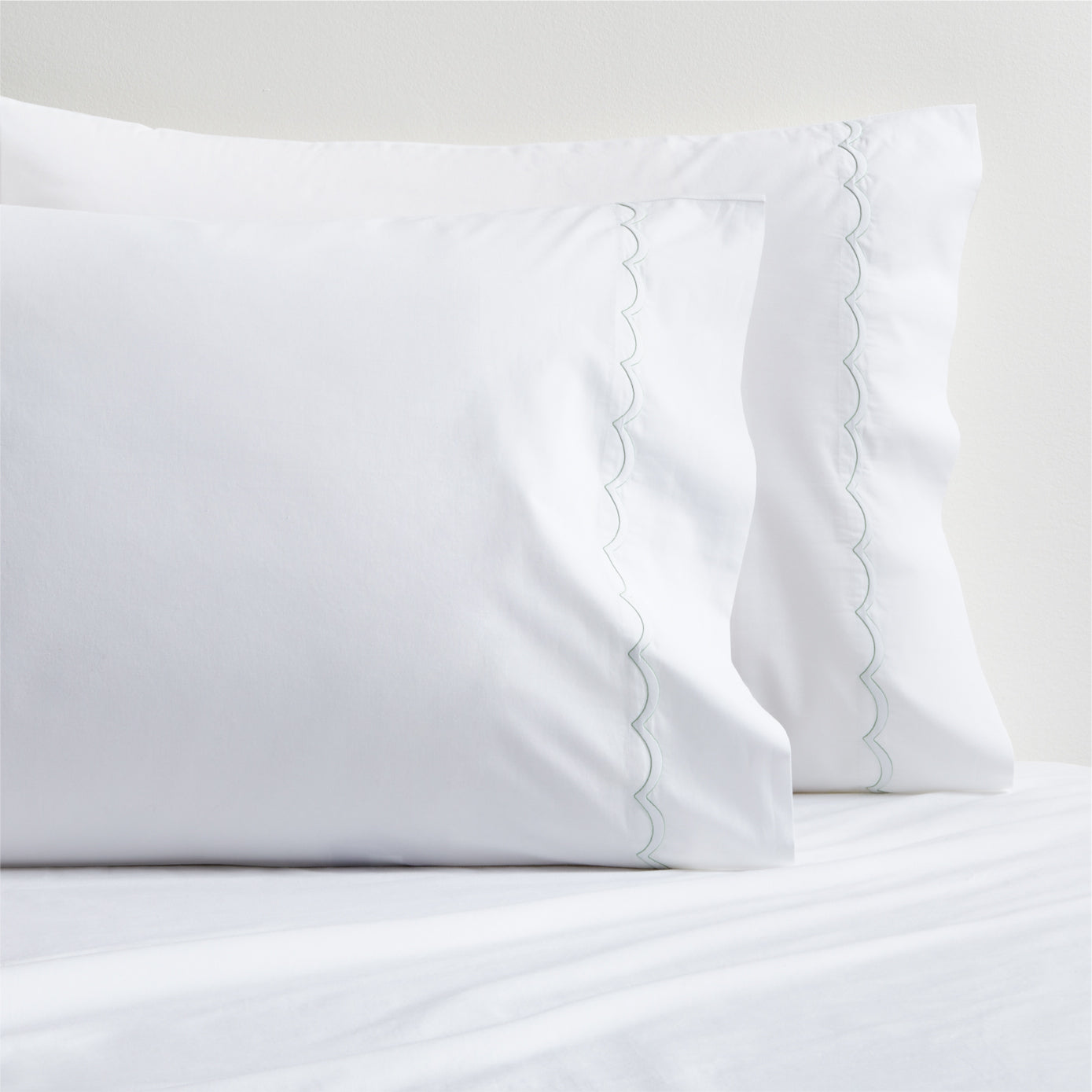 Green Scallop Stitch Percale Pillowcases Set of 2
