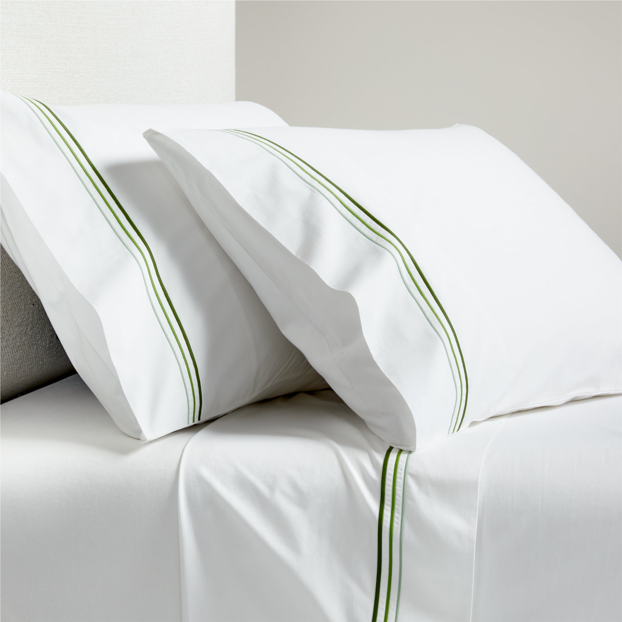 Green Triple Stitch Percale Sheet Set