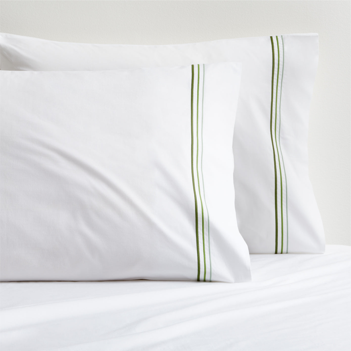 Green Triple Stitch Percale Pillowcases Set of 2