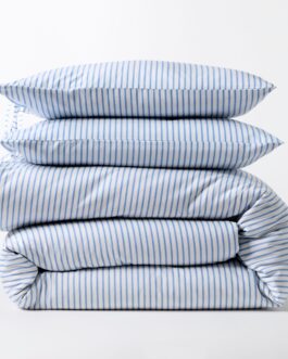 Blue Oxford Thin Stripe Cotton Duvet and Shams Set