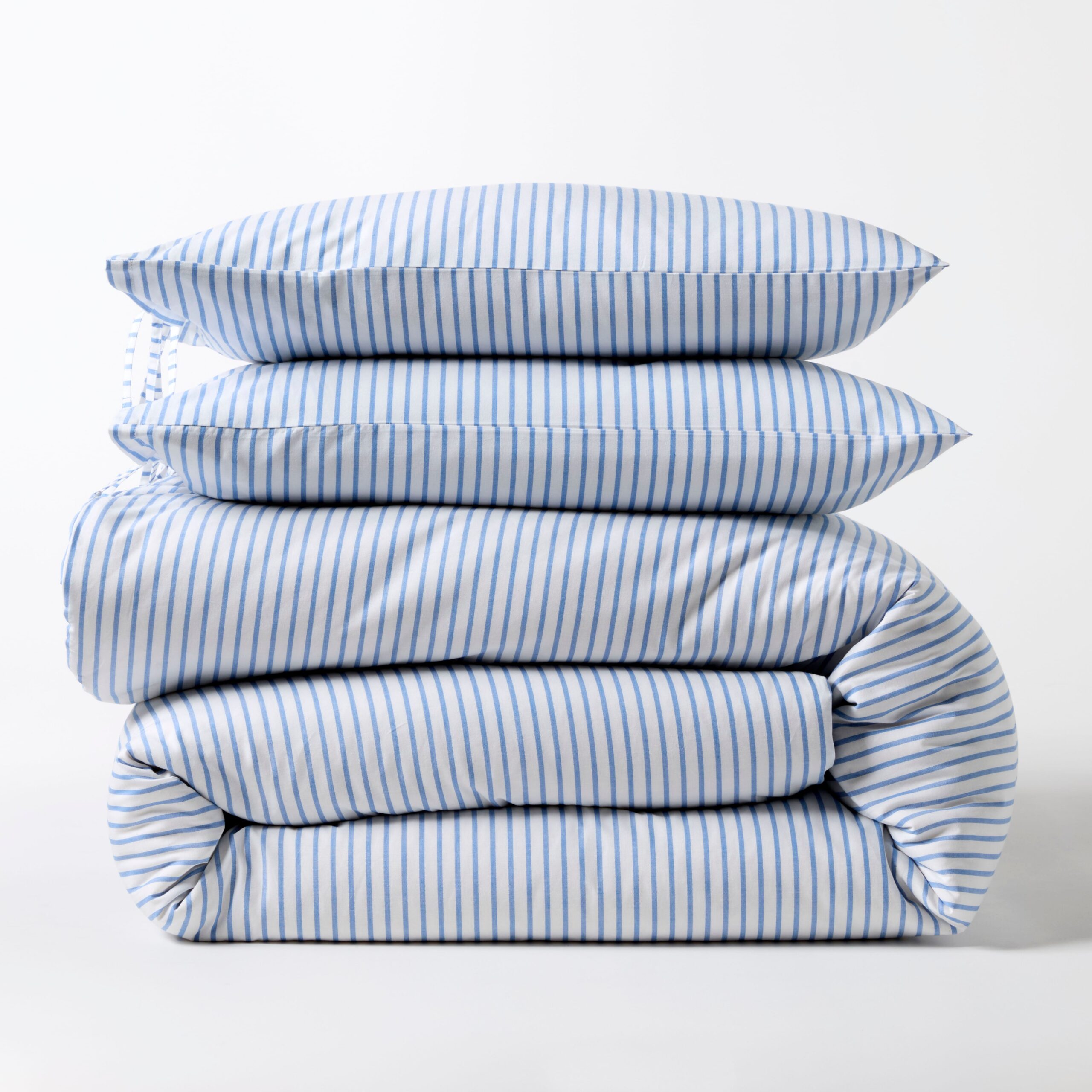 Blue Oxford Thin Stripe Cotton Duvet and Shams Set