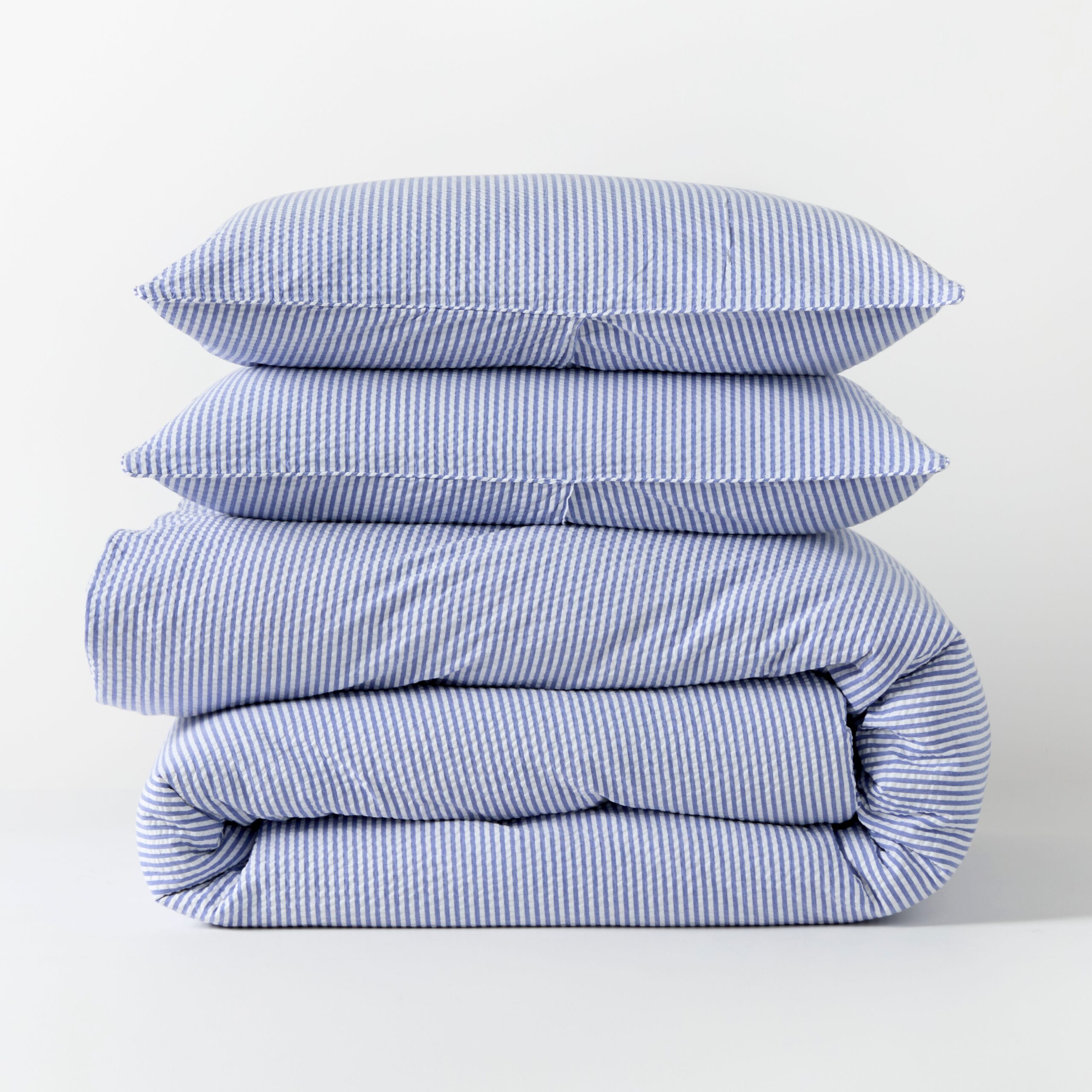 Blue Seersucker Stripe Cotton Duvet Set