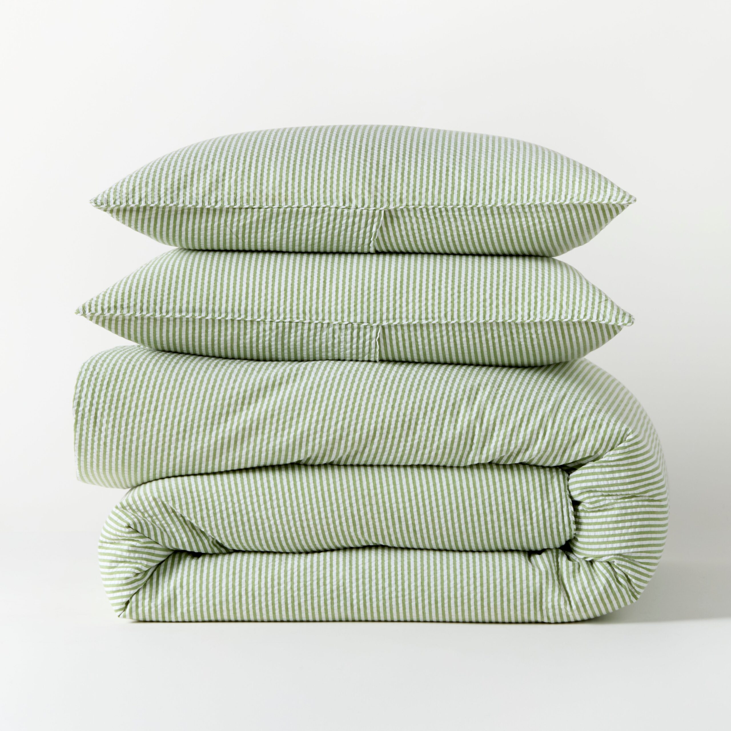Green Seersucker Stripe Cotton Duvet Set