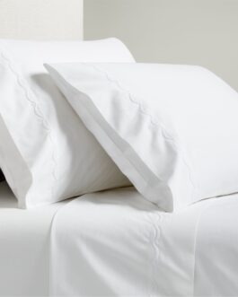 White Scallop Stitch Percale Sheet Set