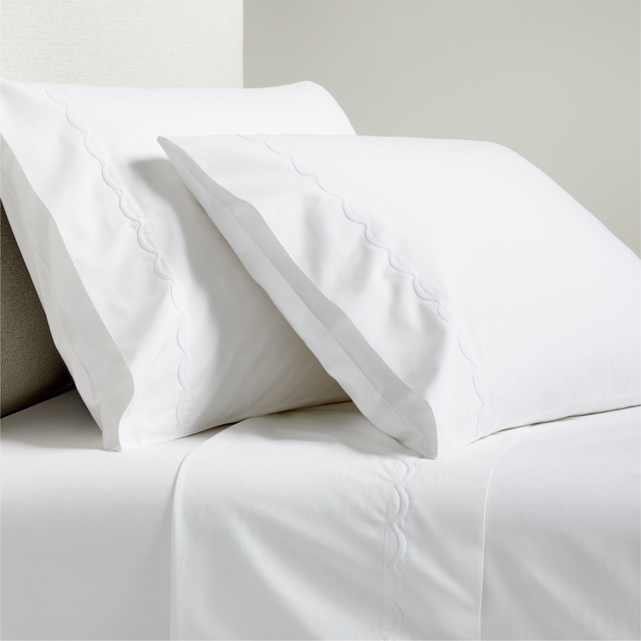White Scallop Stitch Percale Sheet Set