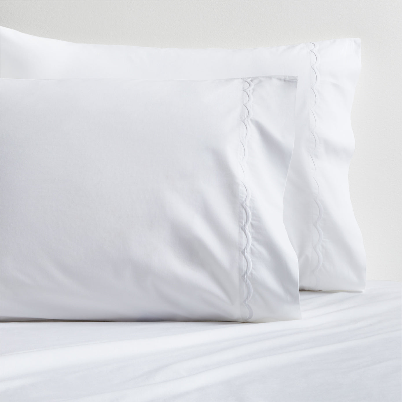 White Scallop Stitch Percale Pillowcases Set of 2