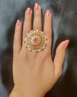 Women Red Kundan Ring