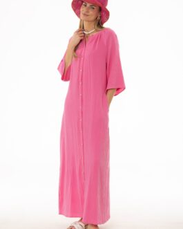 Hot Pink Gauze Flare Sleeve Maxi Dress