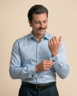 French Cuff Giza Cotton Shirt In Ice Blue
