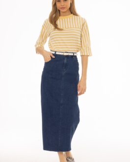 Dark Blue Zipper Denim Maxi Skirt