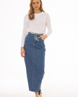Blue Zipper Denim Maxi Skirt