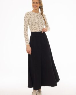 Black Flared Denim Maxi Skirt