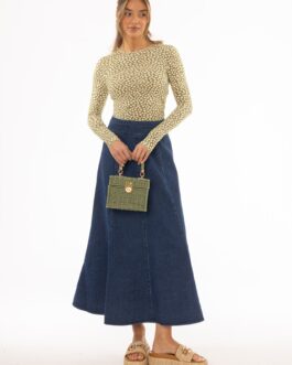 Blue Flared Denim Maxi Skirt