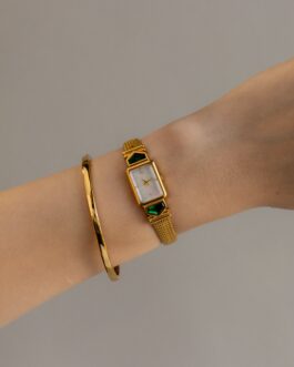 Vintage The Franklin Mint Emerald Gold Watch