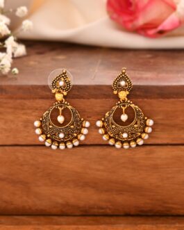 Women Gold Artifical Beads Post And Back Earrings