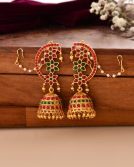 Women Red Artifical Beads Post And Back Earrings