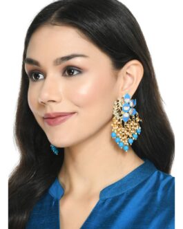Johar Kamal Women Gold-Plated Kundan Studded, Meenakari Earrings In Floral Pa