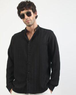 Self Jacquard Black Full Sleeve Shirt