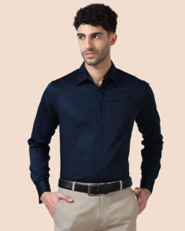 Keneth Navy Shirt with Signature Concealed Placket & French Cuff