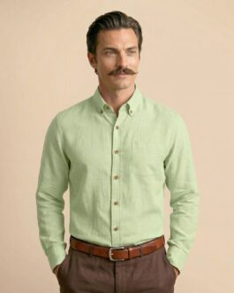 Breeze Linen Full Sleeves Shirt In Leaf Green