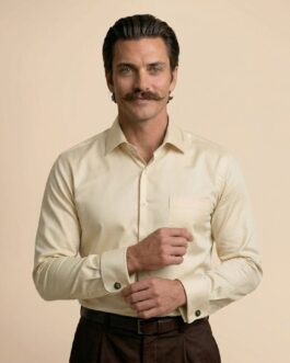 French Cuff Giza Cotton Shirt In Lemon Frost