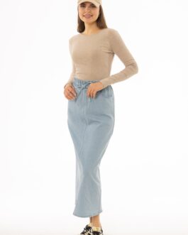 Light Blue Drawstring Denim Maxi Skirt