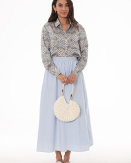 Light Blue Elastic Cotton Maxi Skirt