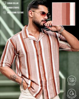 Roman Stripe Brown Half Sleeve Shirt