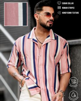 Roman Stripe Pink Half Sleeve Shirt