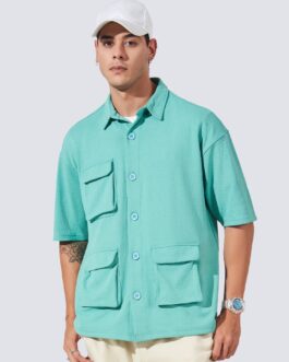 Solid Pockets Berly Green Half Sleeve Shirt