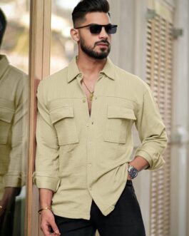 Elliot Cargo Knit Beige Lycra Full Sleeve Shirt