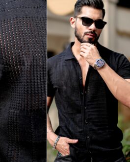 Wrap FlatKnit Cotton Black Half Sleeve Shirt