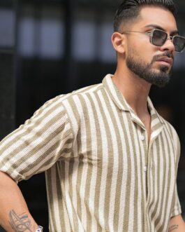 Waffle Flatknit Cotton Green Half Sleeve Shirt