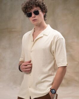 Marble Grid Cream Half Sleeve Shirt