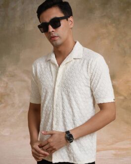 Puff Terry Cream Half Sleeve Shirt