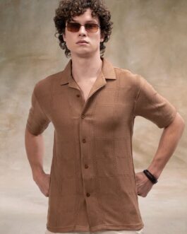 Rustic Knit Light Brown Half Sleeve Shirt
