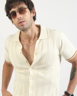 Cream Las Vegas Flat-Knit Half-Sleeve Polo Shirt