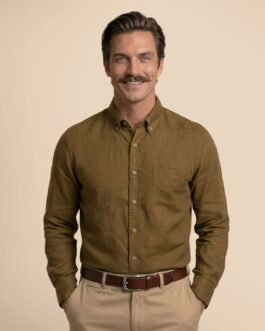 Breeze Linen Full Sleeves Shirt In Mocha